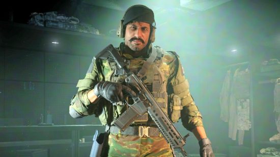 Best assault rifles in Modern Warfare 2: a soldier with a moustache holds an assault rifle