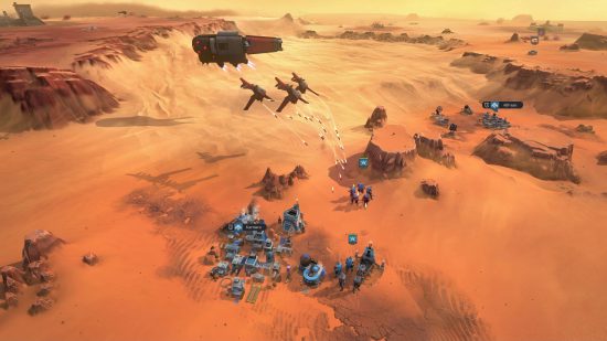 Best RTS games - two factions fighting against each other in the desert in Dune: Spice Wars.