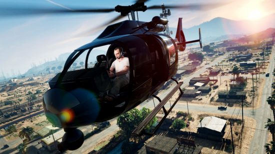 Best sandbox games - Grand Theft Auto GTA 5: Trevor flies a helicopter over Los Santos