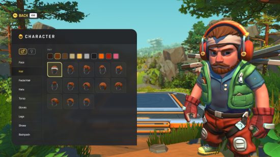 Best sandbox games - Scrap Mechanic: The player character avatar stands in the customisation screen alongside an array of hair styles and colors