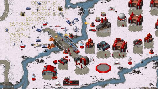 Najlepsze gry strategiczne - sojusznicy atakują bazę radziecką w C&C: Red Alert, jedna z dwóch gier w komendzie i zdobywanej kolekcji