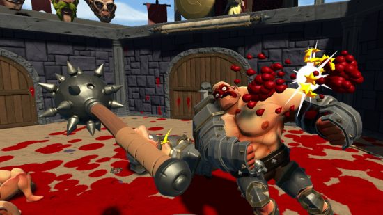 Best VR games - a bruiser of a man is cartoonishly bludgeoned with a mace in Gorn.