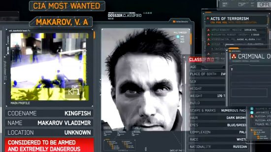 Modern Warfare 2 ending: intelligence screen of Makarov