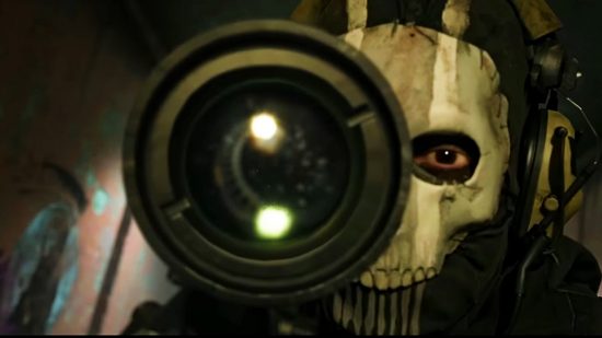 Call of Duty: Modern Warfare 2: Simon 'Ghost' Riley aims a scope while wearing his distinctive skull 'Ghost' mask