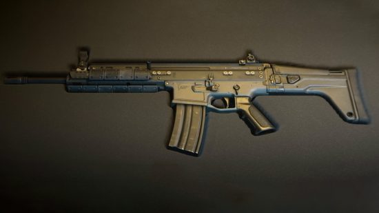 Best Modern Warfare 2 guns: the TAQ-56 assault rifle sits in a cushioned gun case