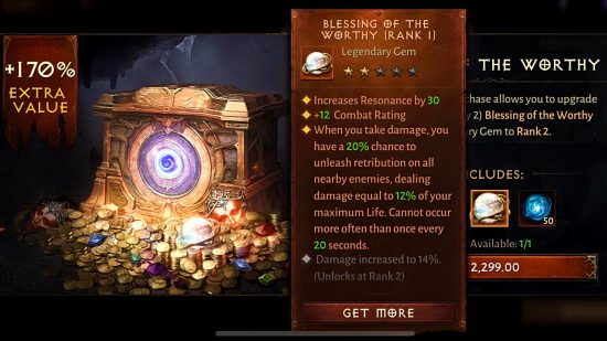 Diablo Immortal - Oyun içi dükkandaki değerli demetlerin nimetlerinden biri, mücevherin yanlış bir açıklamasını gösteriyor