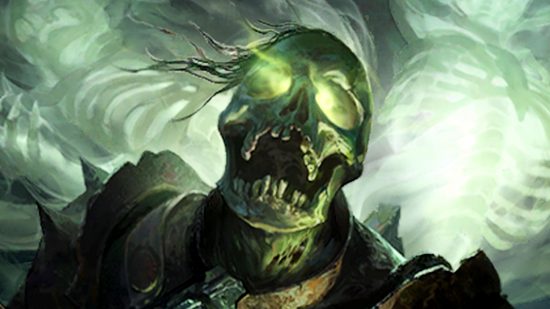 Diablo Immortal gem compensation - a skeleton warrior opens its mouth, its eyes glowing a smoky green
