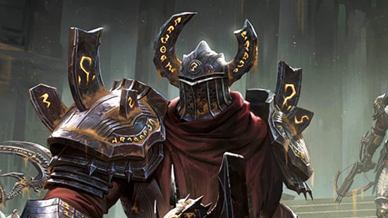 Diablo Immortal patch notes - update 1.6.2 - a character in hefty metal armour decorated with gold runes and large horns