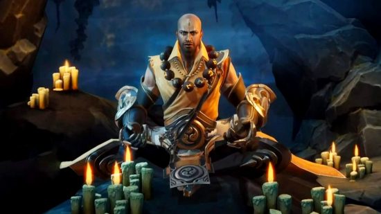 Списък на Diablo Immortal Tier: Монахът, седнал на кръстосани крака пред многобройни горящи свещи