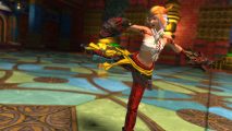 FFXIV Manderville Weapons: A character swinging their foot around inside a dojo