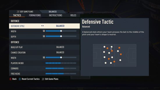 FIFA 23 best customer tactics: a menu showing multiple sliders and toggles