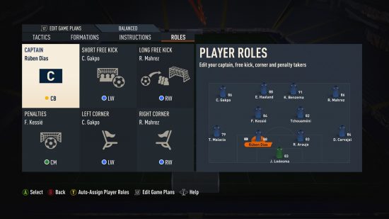 The best FIFA 23 custom tactics: a menu giving options on player roles