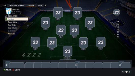 Best FIFA 23 formations for career and Ultimate Team: a blank formation sheet from a football game