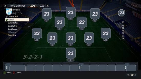 Best FIFA 23 formations for career and Ultimate Team: a blank formation sheet from a football game