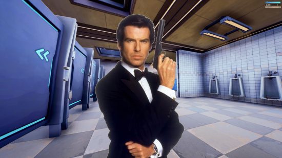 Fortnite Map Goldeneye is shown with Pierce Brosnan as James Bond on it.