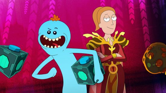 Fortnite skin rick and morty. This image shows Mr Meeseeks and Queen Summer.