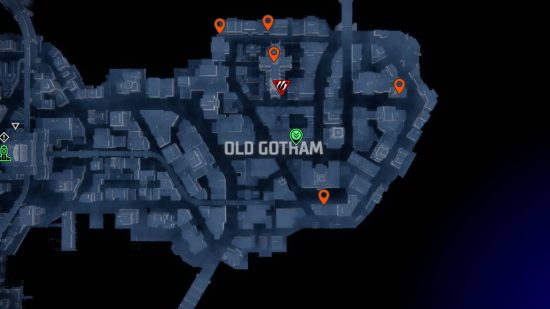 Gotham Knights Batarangs: pines naranjas que muestran las ubicaciones de Batarang en Old Gotham.