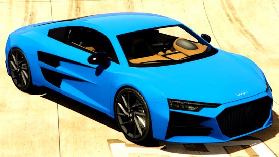 GTA Online weekly update October 6 - The Obey 10F in blue, a 2-door sports supercar based on the Audi R8