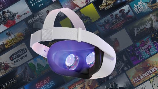 An Oculus Quest 2, a compatible headset with the Air Link periperhal