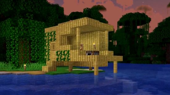 Minecraft bamboo wood: مبنى من خشب البامبو في الغابة