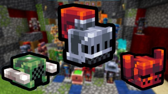 Minecraft mod Knight Quest - several knight-style helmets in different designs