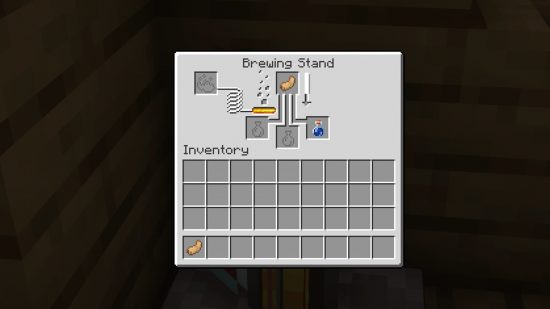 Minecraft potions and brewing guide - the Minecraft mundane potion, with a rabbit's foot in the brewing stand UI.