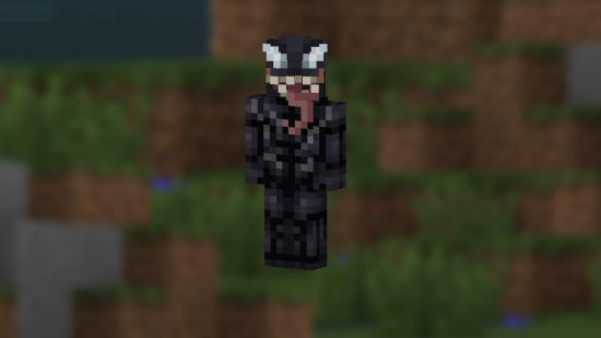 Minecraft Spider-Man - Venom in a Minecraft skin has his tone out.