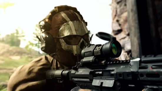 Modern Warfare 2 campaign rewards: A character and playable operator from Call of Duty Modern Warfare 2 aiming down sights.
