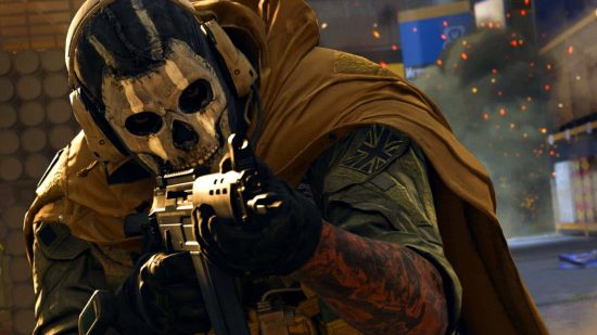 Modern Warfare 2 DLC: Ghost, der Protagonist von Call of Duty Modern Warfare 2, inmitten eines Angriffs, und der wahrscheinlich in jeder Kampagnenerweiterung DLC ​​zum FPS -Spiel von Activision auftritt