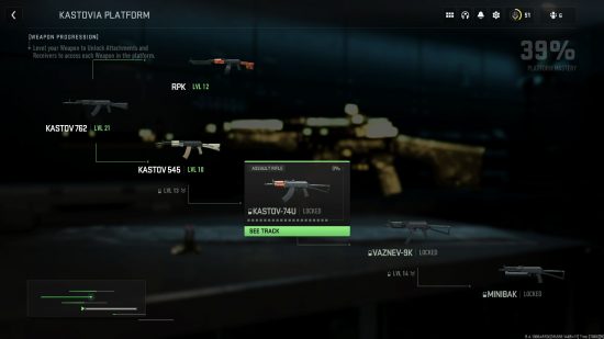 Modern Warfare 2 review: the weapon platform tree for the Kastov rifle