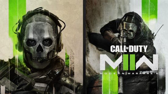Modern Warfare 2 Vault Edition bonuses: promotional images of Ghost, with his skull mask. One is staring at the camera while another is looking through the scope on his gun.