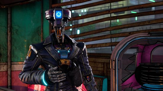 New Tales from the Borderlands system requirements: One of the characters from the game, Lou13, a robot standing in a diner setting