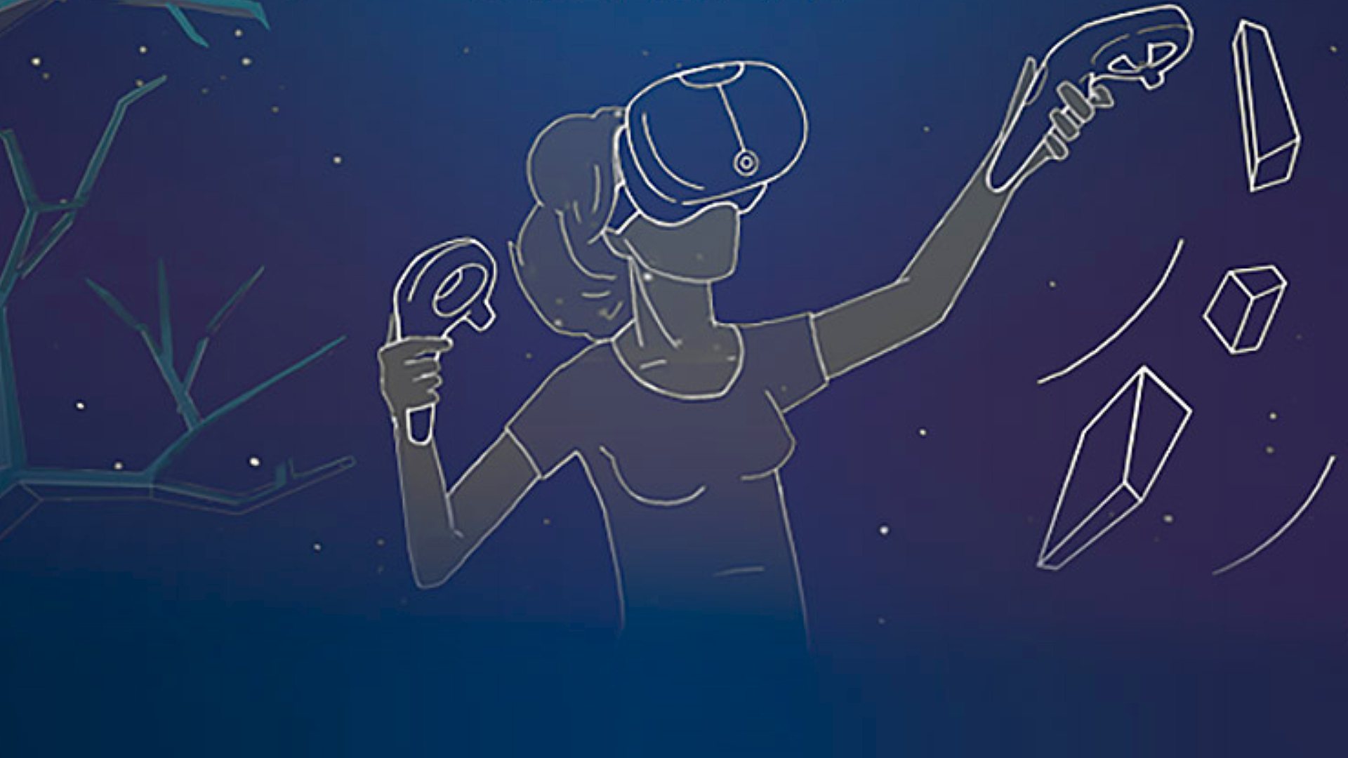 Oculus Quest 2: SteamVR artwork with femme presenting outline illustration of user playing with headset
