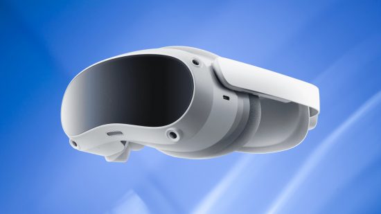 The Oculus Quest 2's main rival, the Pico 4, floats against a blue-white background
