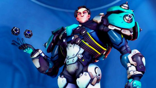 Overwatch 2 best tank heroes: two projectiles hover in Sigma's right hand