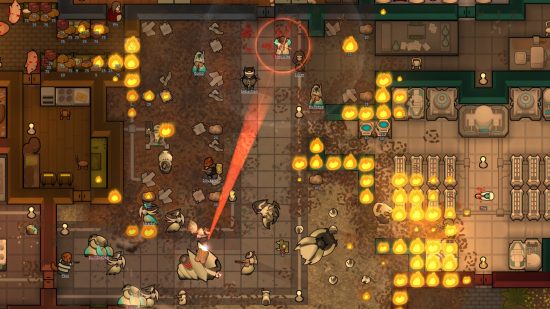 RimWorld Biotech update: A gang of mechanical monsters sets fire to a RimWorld colony