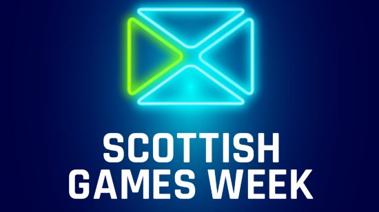 Minecraft co-developers 4J Studios are sponsoring Scottish Games Week: A Scottish flag made up of three blue triangles and a green one with 'Scottish Game Week' written in white beneath it on a blue background