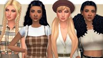 Sims 4 best CC creators and packs: Four Sims as designed with custom content for hair, makeup, and wardrobe, to better capture current beauty trends and fashion that cannot be achieved with the assets of Sims 4 alone.