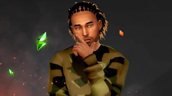 CurseForge Sims 4 partnership means mod manager is coming: A cartoon man of colour with black, short dreads stands with his hand on his chin with a puzzled expression