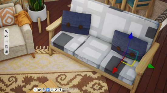 The Sims 5 mods: carefully placing a throw pillow in Project Rene