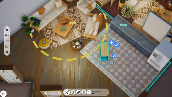 The Sims 5 release date: a top-down view of furniture placement in Project Rene