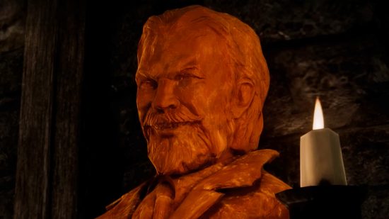 Skyrim mod Extended Cut: Saints and Seducers - a carved bust of Sheogorath, the Daedric Prince of Madness