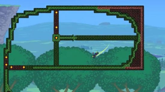 Terraria 1.4.4 - Kwad Racer Drone flying through a green and red obstacle course