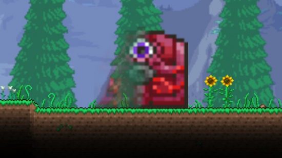 Terraria Echo Coating traps and pranks - a crimson chest that is fading to complete invisibility on one side