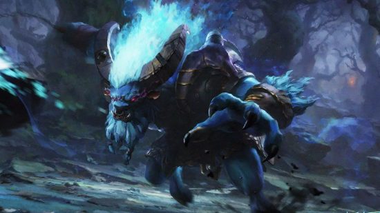Valve's Dota, not Half Life, reportedly inspires Neon Prime: An angry blue bull with fire on its head runs at the camera swinging a huge flaming ball and chain