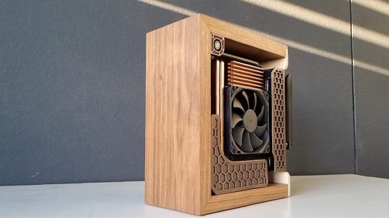 This custom gaming PC made of wood is just big enough to accommodate a GeForce GTX 1050 Ti graphics card, and would cower in fear at the enormity of the Nvidia RTX 4090