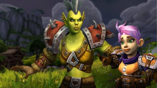 WoW Dragonflight cross-faction play just got easier: An orc woman with green skin and a mowhawk stands next to a white gnome with pink sideswept hair