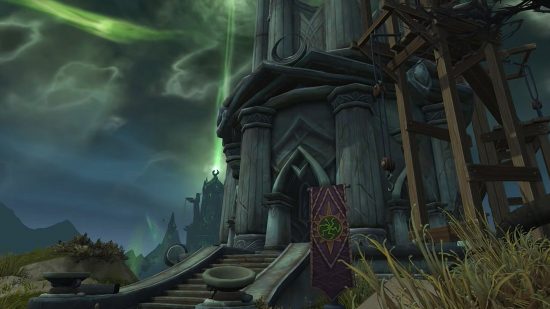 WoW Mage Tower disabled in Dragonflight pre-patch, returns "soon": A dark, stone tower in a dark green area
