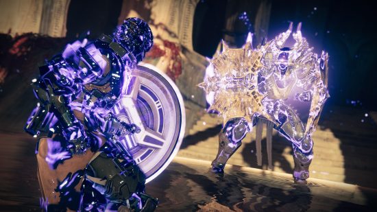Best Destiny 2 Void Titan builds for PvP and PvE: A Void Titan fights an enemy.