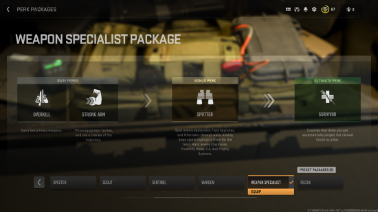 Warzone 2 perk packages: the Weapon Specialist perk package in Warzone